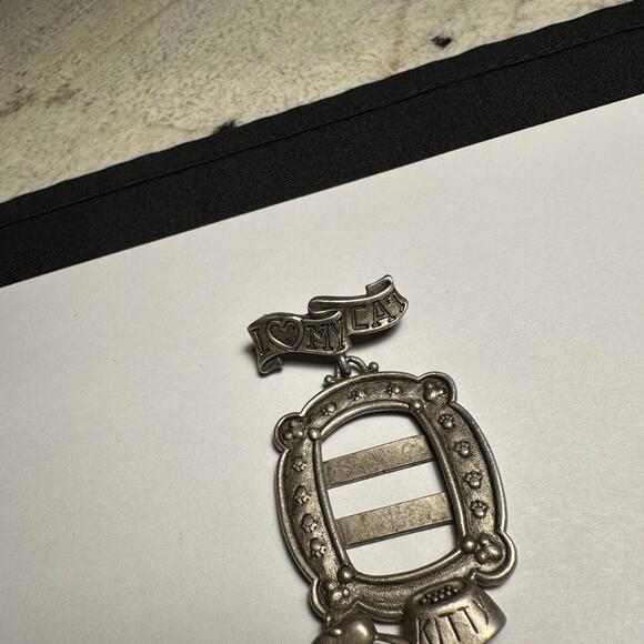 Signed Danecraft I Love My Cat Photo Frame Kitty Bowl Brooch Pin Pewter Tone - Picture 2 of 10